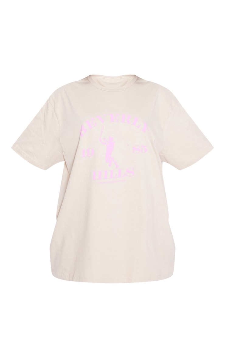PRETTYLITTLETHING Stone Washed Beverley Hills Print T Shirt image 5