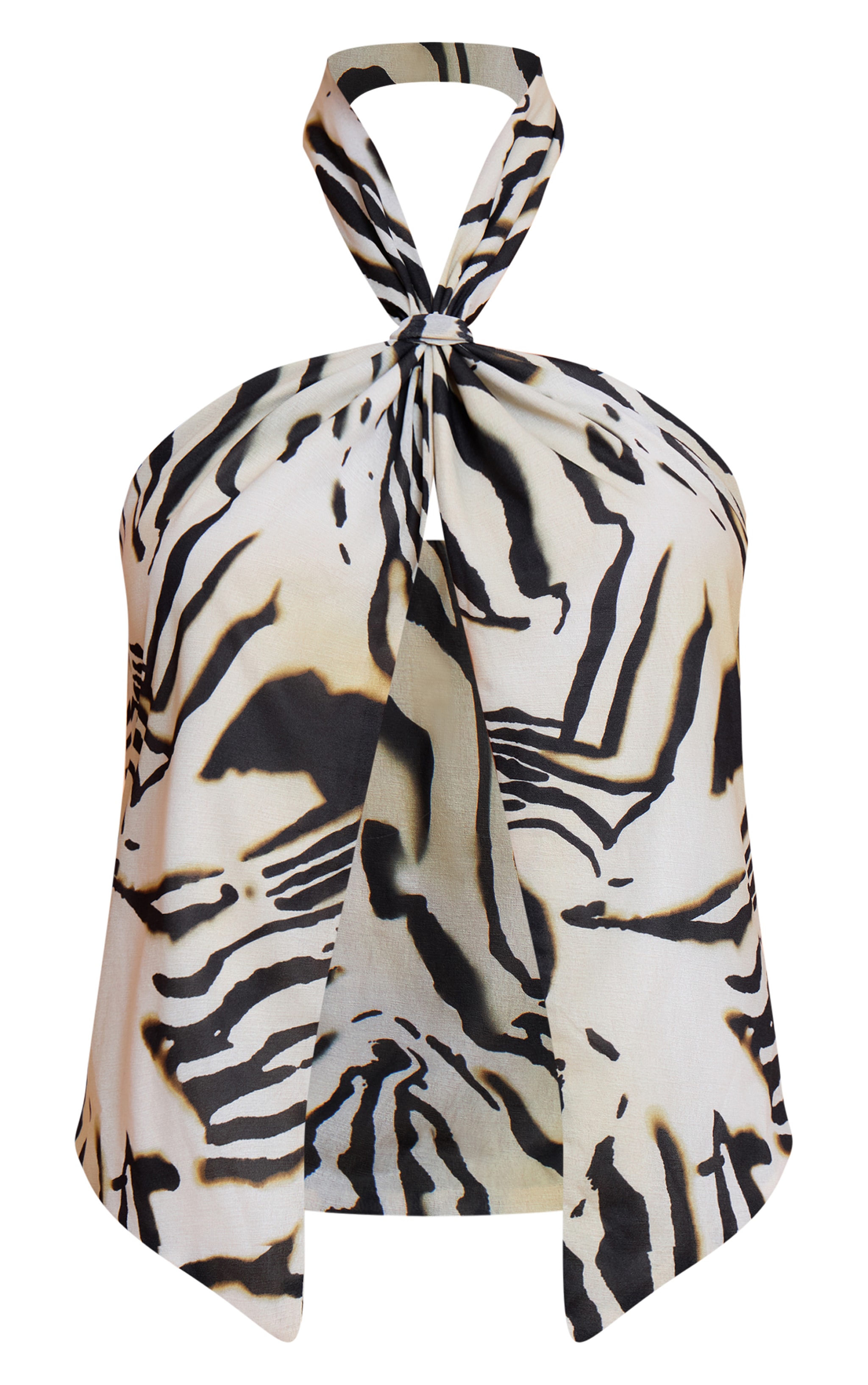 Cream Zebra Print Chiffon Knot Halter Top image 5