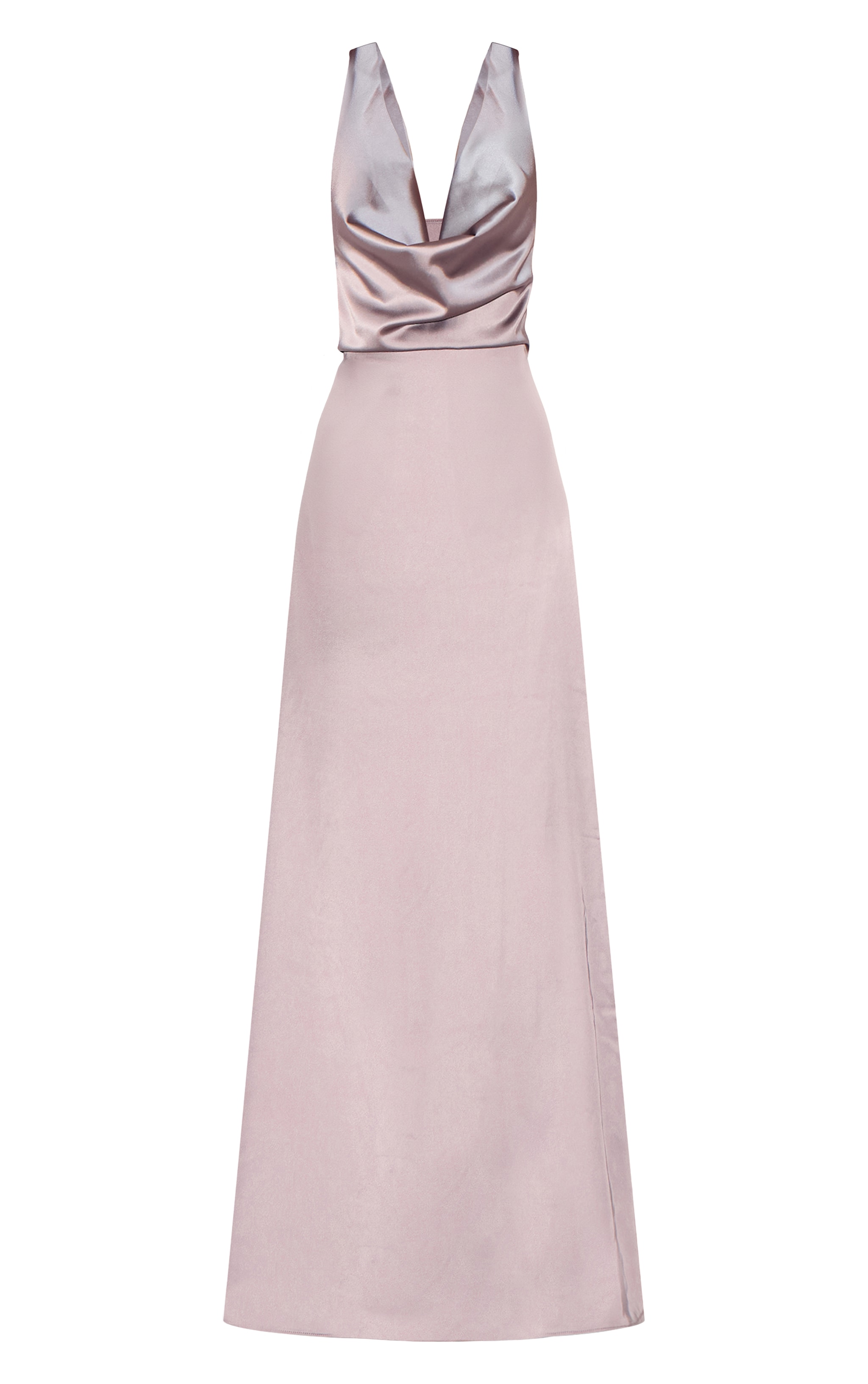 Mushroom Satin Cowl Neck Cross Back Maxi Dress image 5