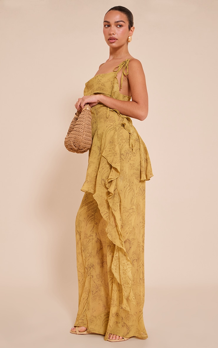 Chartreuse Abstract Print Chiffon Frill Cami Top image 3