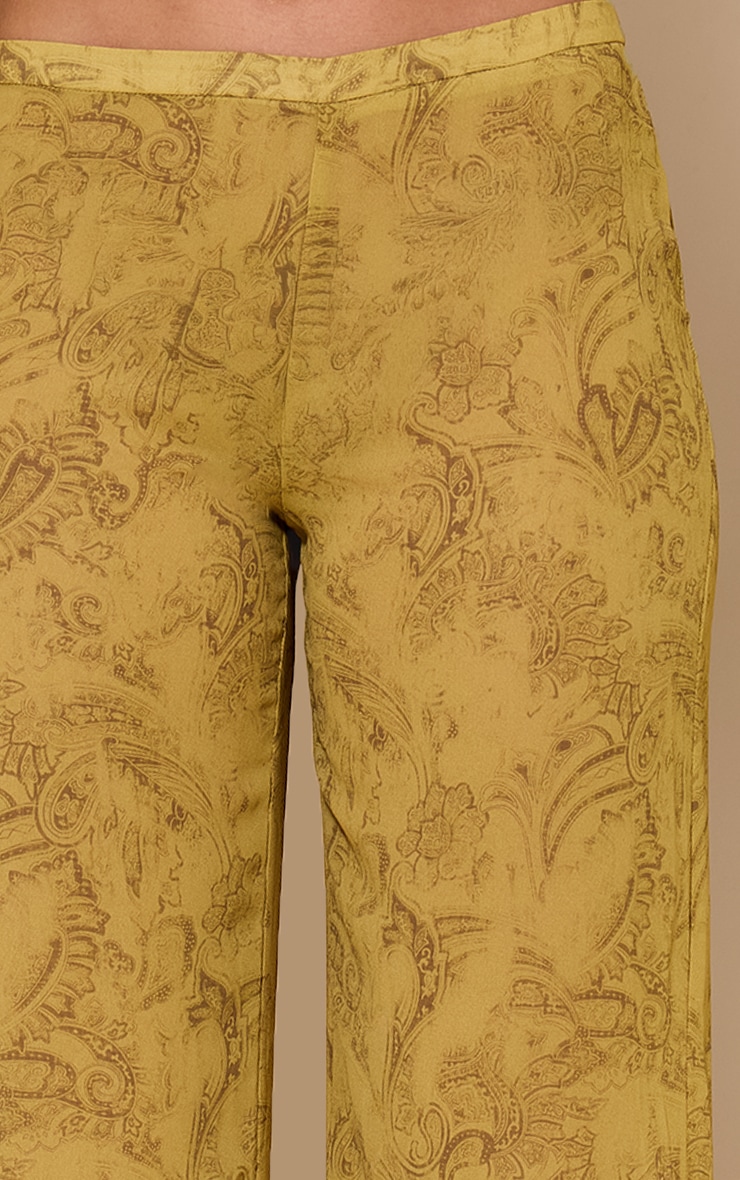 Tall Chartreuse Abstract Print Chiffon Straight Leg Pants image 4