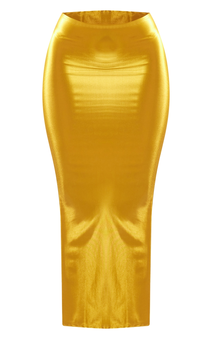 Olive Stretch Satin Split Side Midaxi Skirt image 5