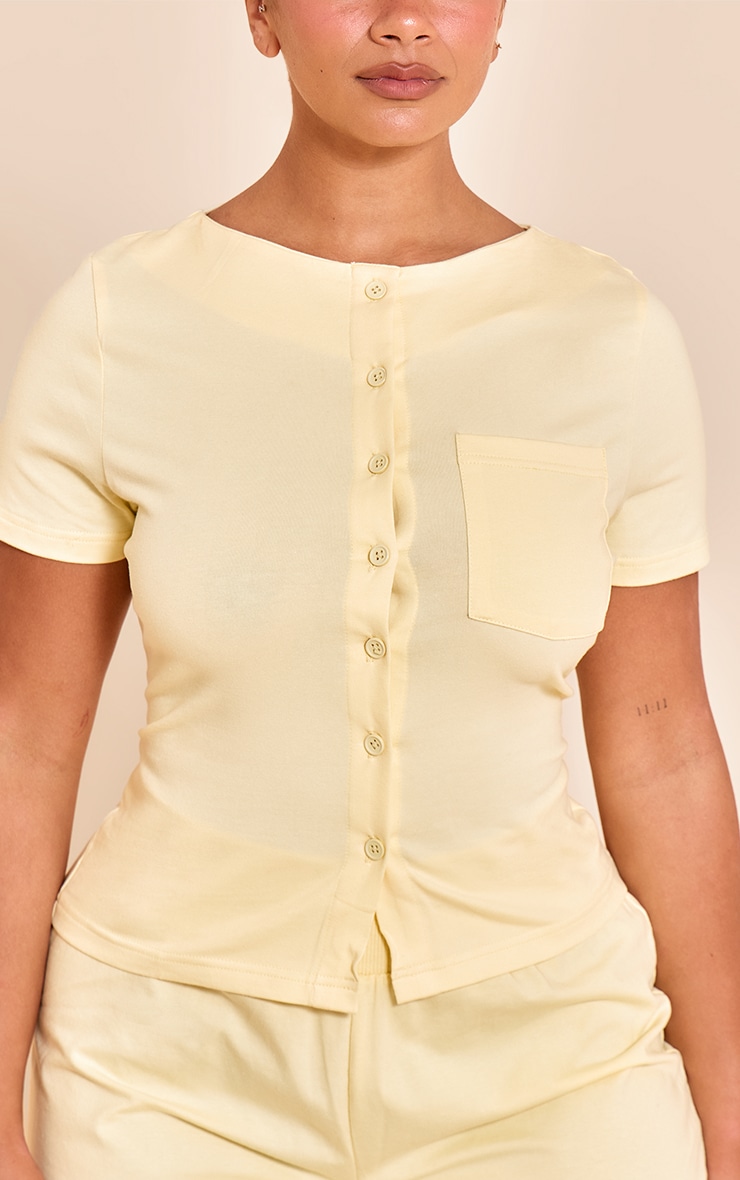 Shape Butter Cream Boat Neck Button Front Pocket Detail T-shirt image 4