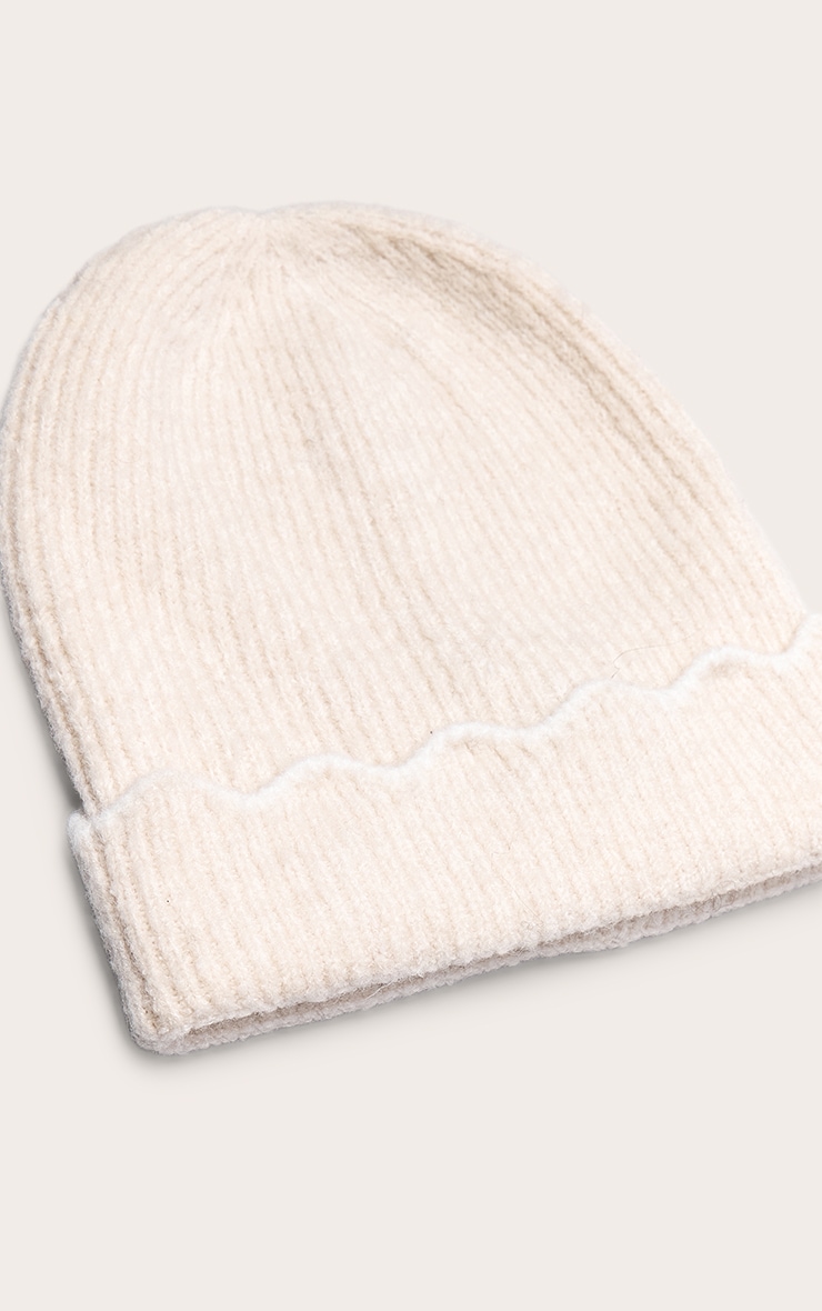 Oatmeal With Cream Scalloped Trim Beanie image 3
