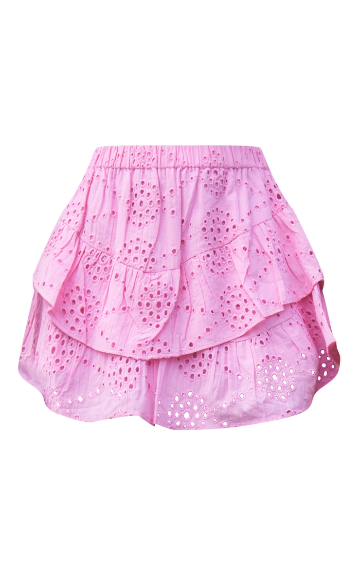Candy Pink Broiderie Anglaise Tierred Frill Skirt | Bottoms