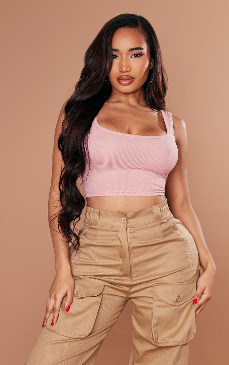 Shape Rose Ribbed Scoop Neck Crop Top