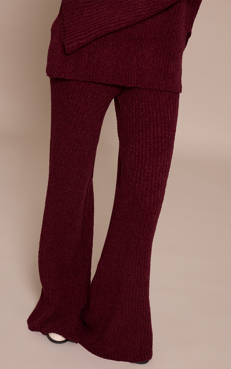 Burgundy Rib Boucle Knit Wide Leg Pants image 2