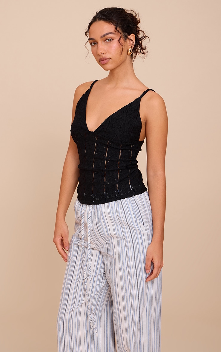 Black Crochet Textured Cami Top image 3