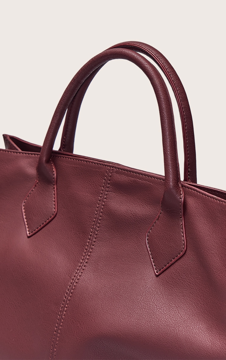 Burgundy Faux Leather Oversized Handbag image 4