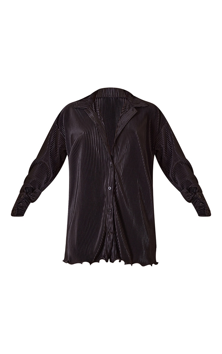 Black Plisse Frill Hem Shirt Dress image 6