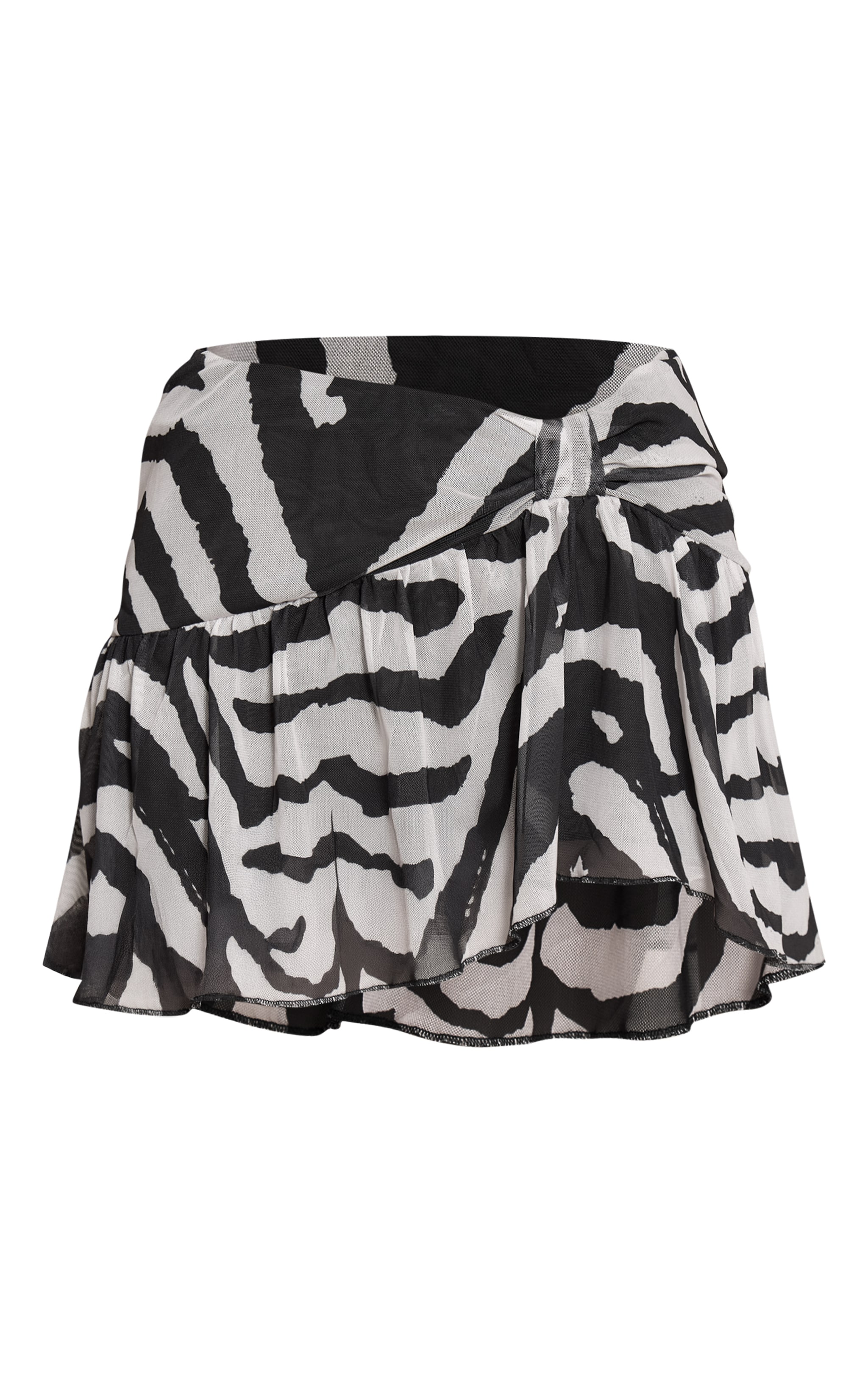  Black Printed Mesh Ruffle Mini Skirt image 6