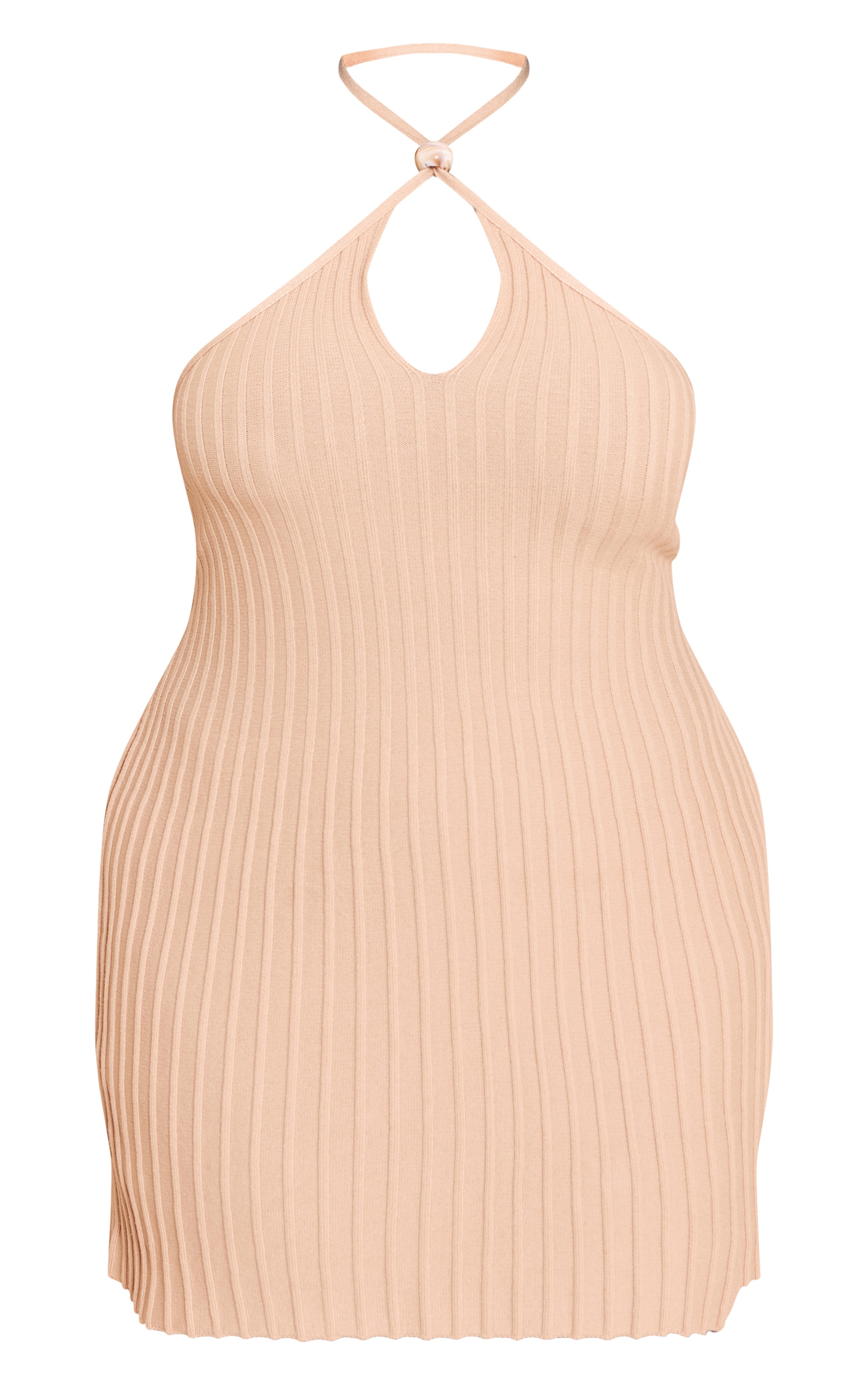 Plus Yellow Halterneck Bead Detail Knit Mini Dress image 5