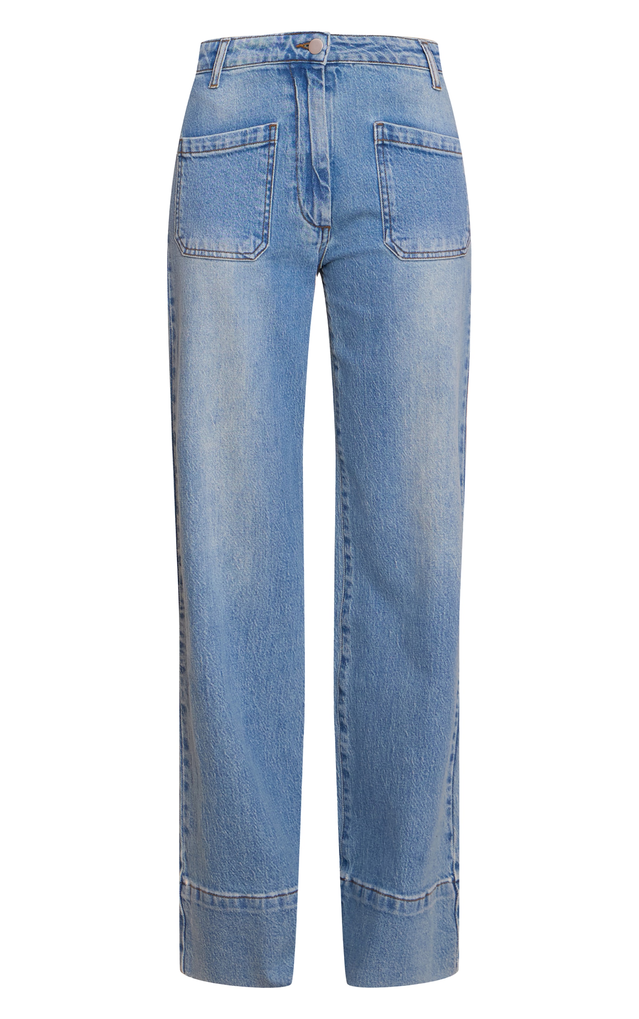 Mid Blue Wash Hem Seam Detail Front Pocket Jeans image 5