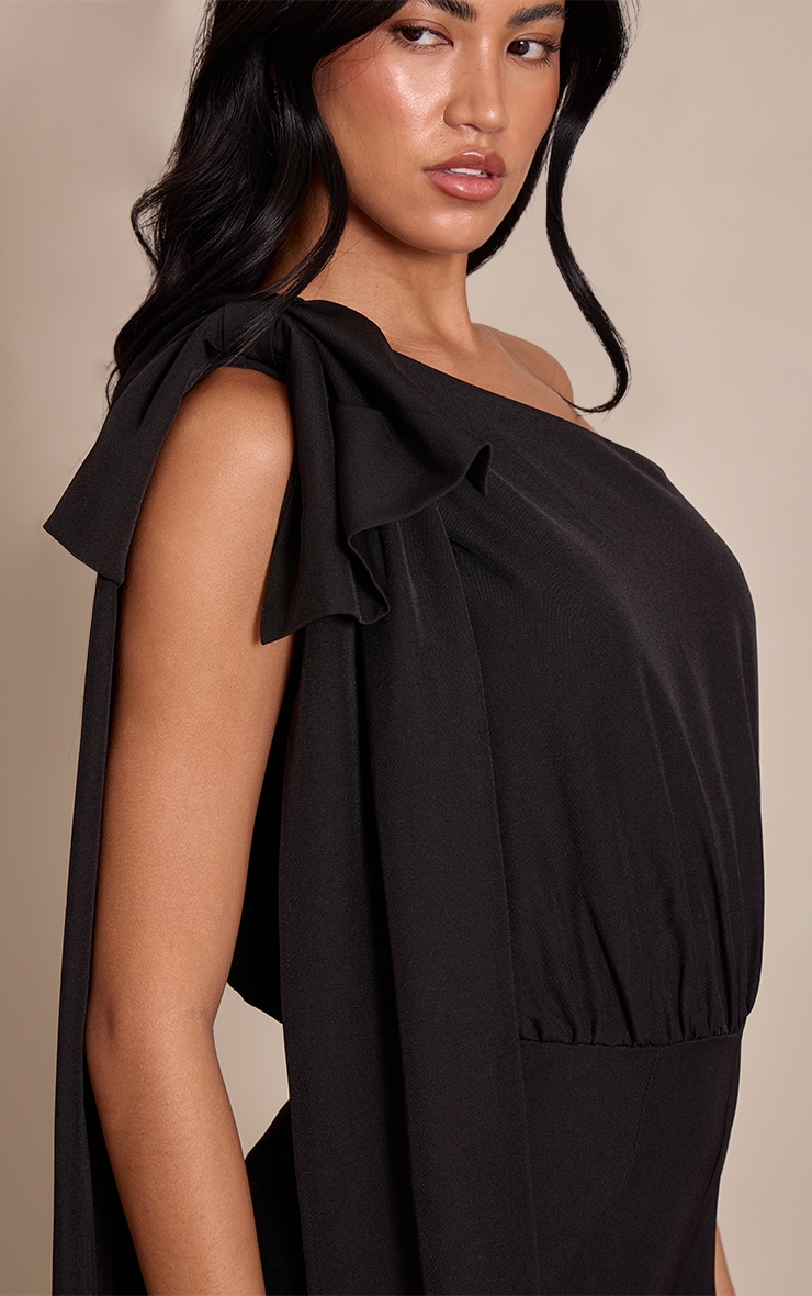 Black Bow Detail One Shoulder Straight Leg Jumpsuit image 4