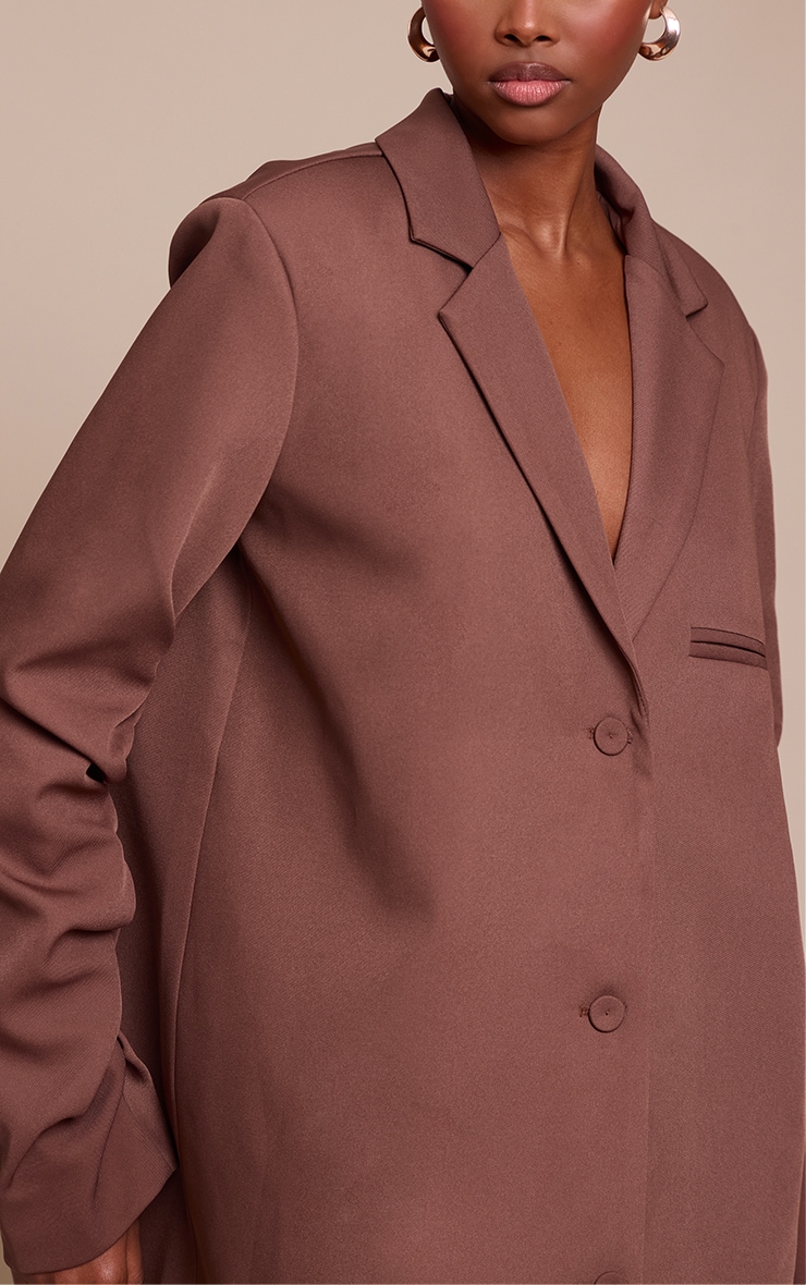Light Brown Tailored Woven Ruched Sleeve Blazer Dress image 4