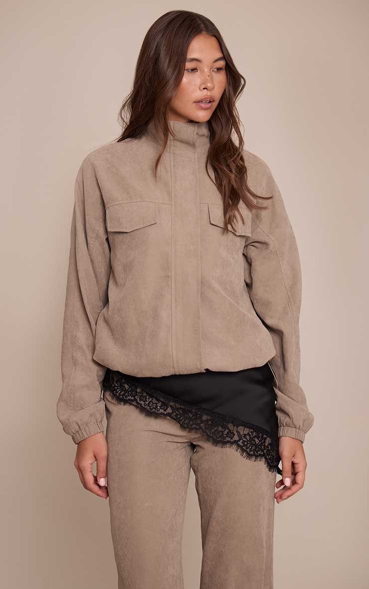 Mushroom Peach Skin Zip Up High Neck Jacket image 1