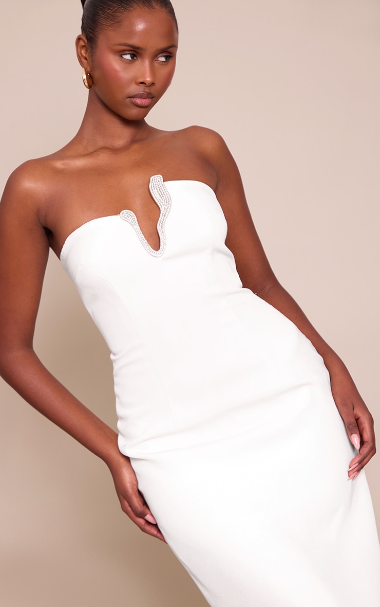Cream Trim Detail Bandeau Bodycon Maxi Dress image 4