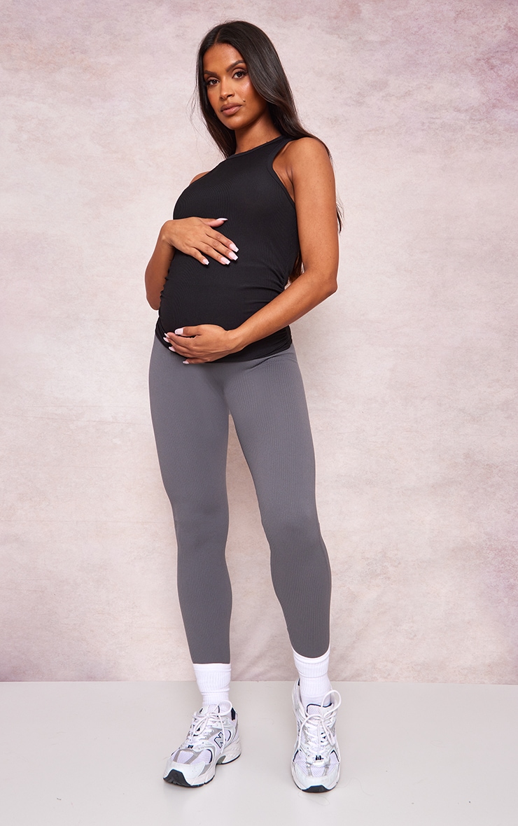 Maternity Black Rib Racer Neck Tank image 3