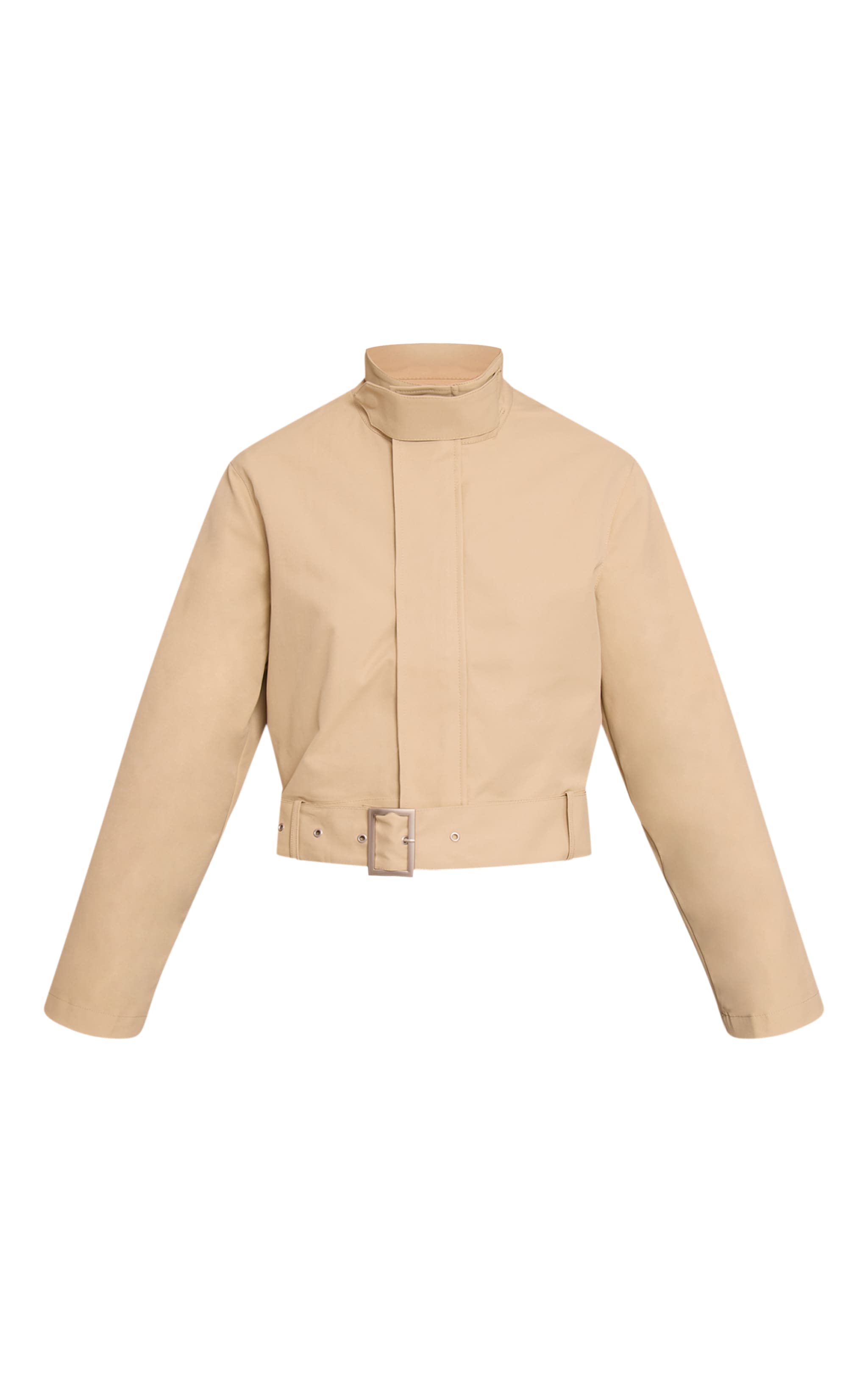 Beige Cropped Belted Biker Jacket image 5