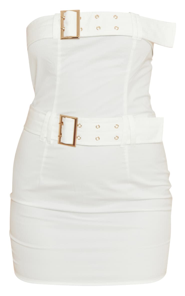 Ecru Eyelet Buckle Detail Bandeau Bodycon Dress image 5