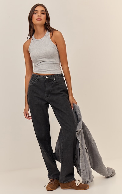 Jean boyfriend gris à taille haute