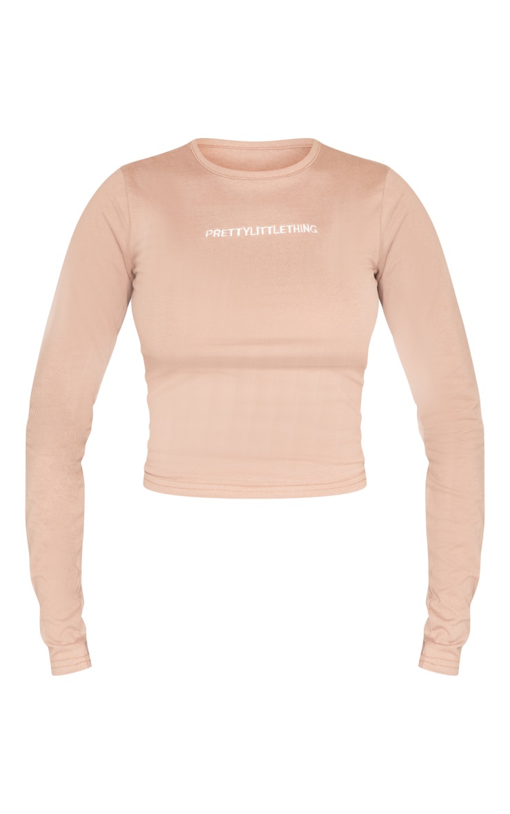 PRETTYLITTLETHING Taupe Embroidered Long Sleeve Top image 5