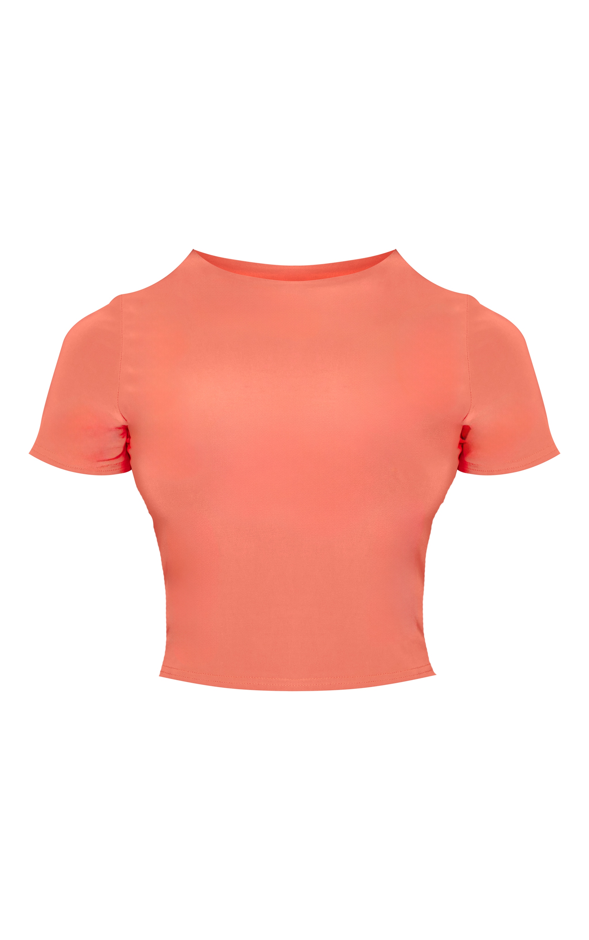 Red Basic Short Sleeve Slinky Crop Top image 5