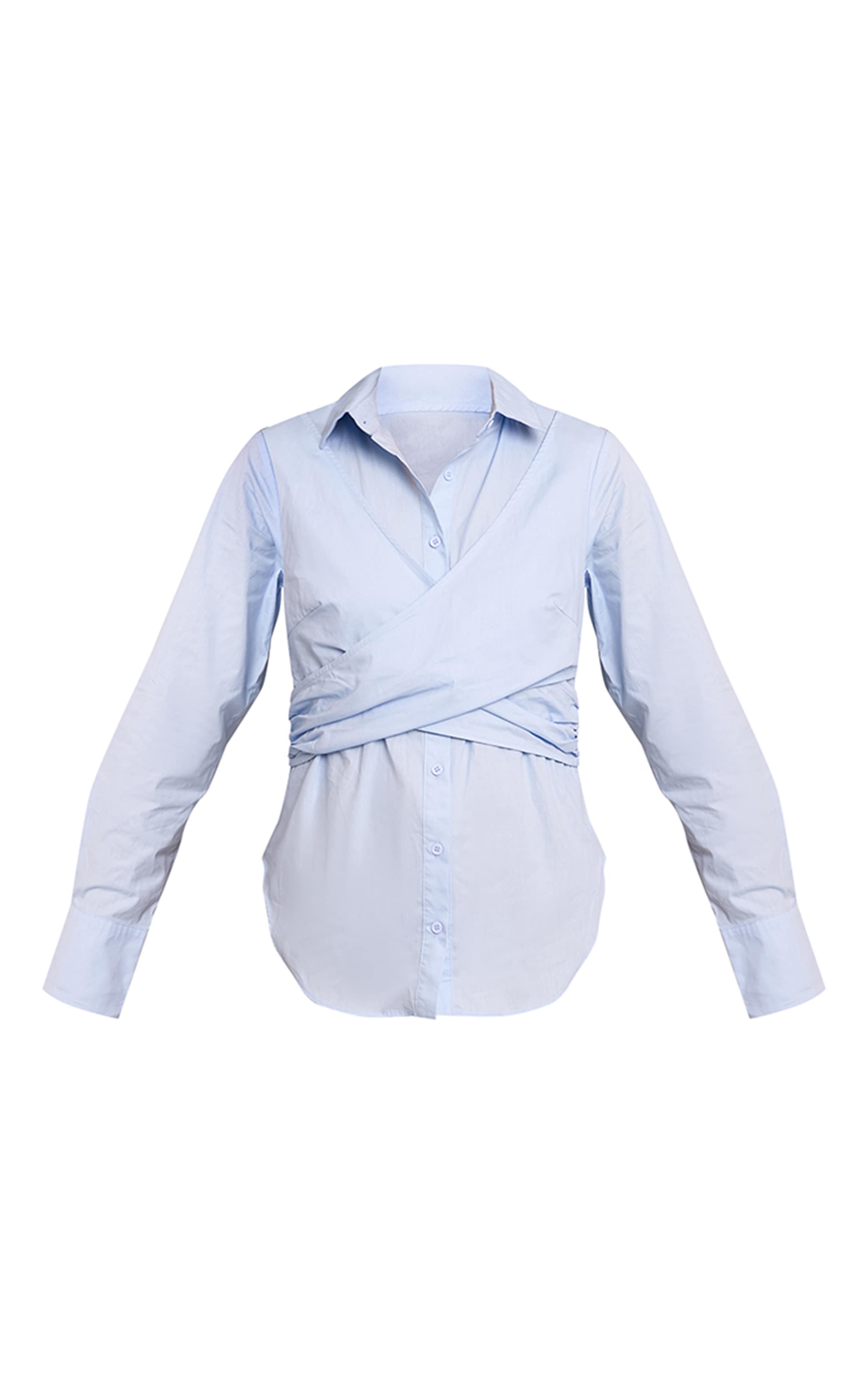 Light Blue Cotton Wrap Detail Longline Shirt image 5