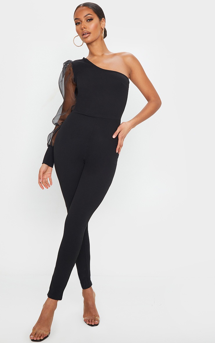 Black Organza One Shoulder Jumpsuit