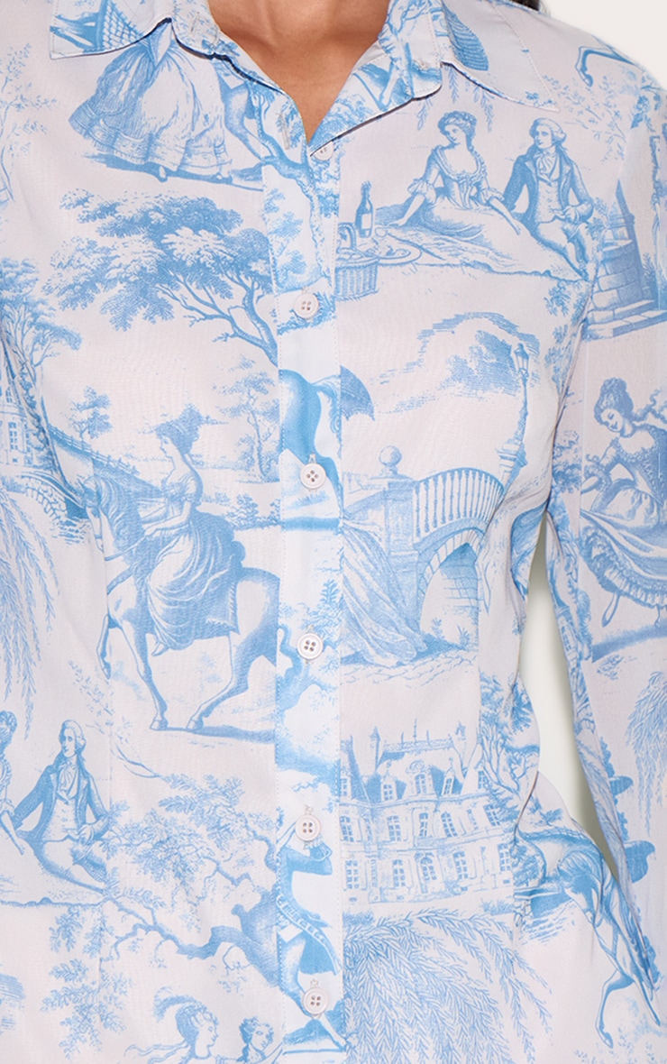 Chemise ajustée en mousseline de soie bleu clair imprimé image 4