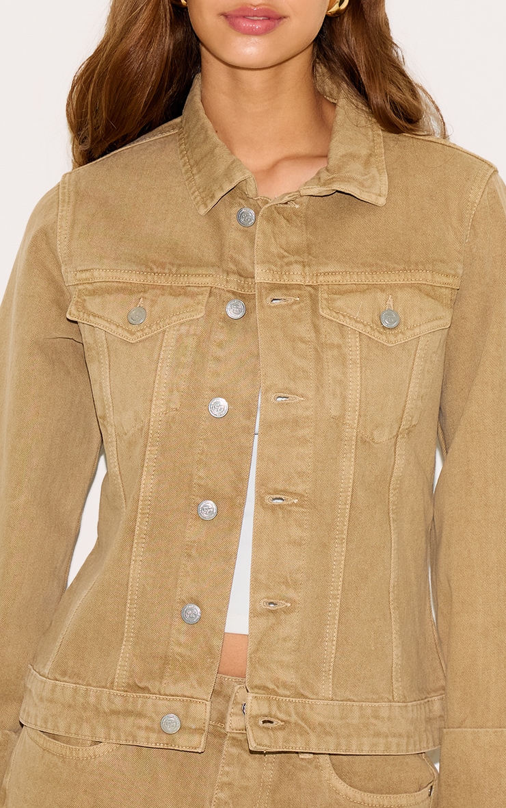 Khaki Turn Up Cuff Cinched Back Denim Jacket | Denim