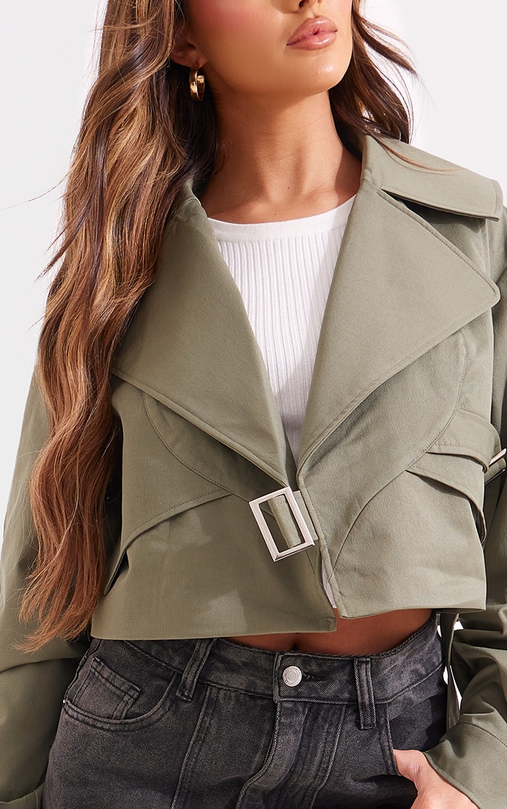 Khaki Cropped Trench Belted Jacket image 4