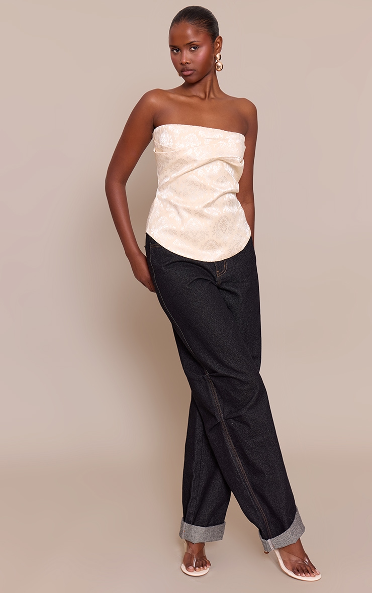 Cream Embroidered Jacquard Corset Top image 3