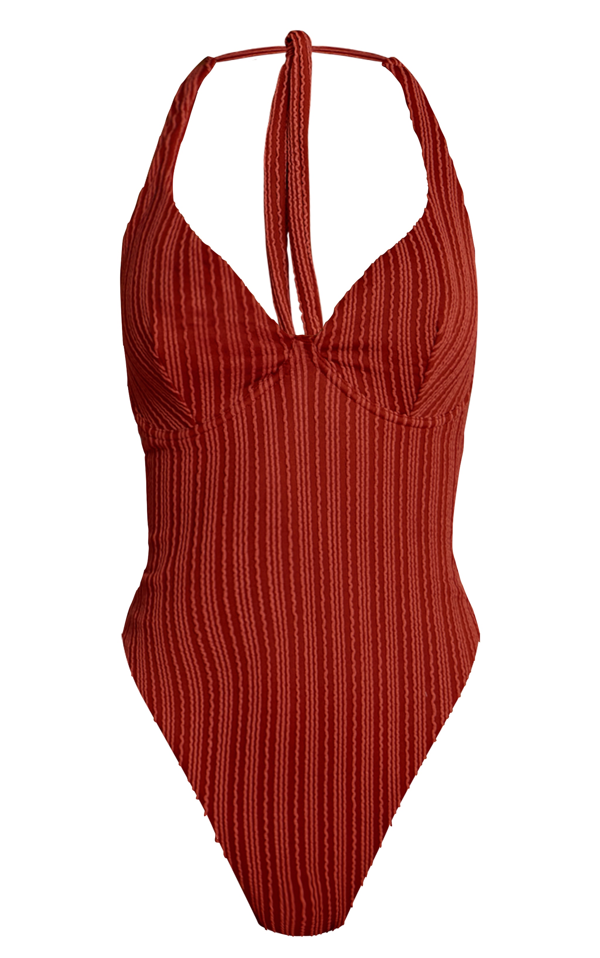 Rust Striped Textured Underwired Swimsuit image 5