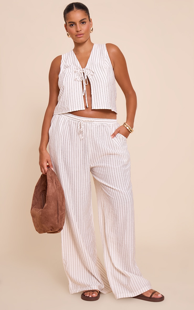 Plus Pantalon large crème à fines rayures et cordons ajustables image 1