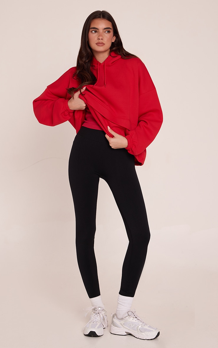 Red Covered Pocket Wide Hem Hoodie image 3