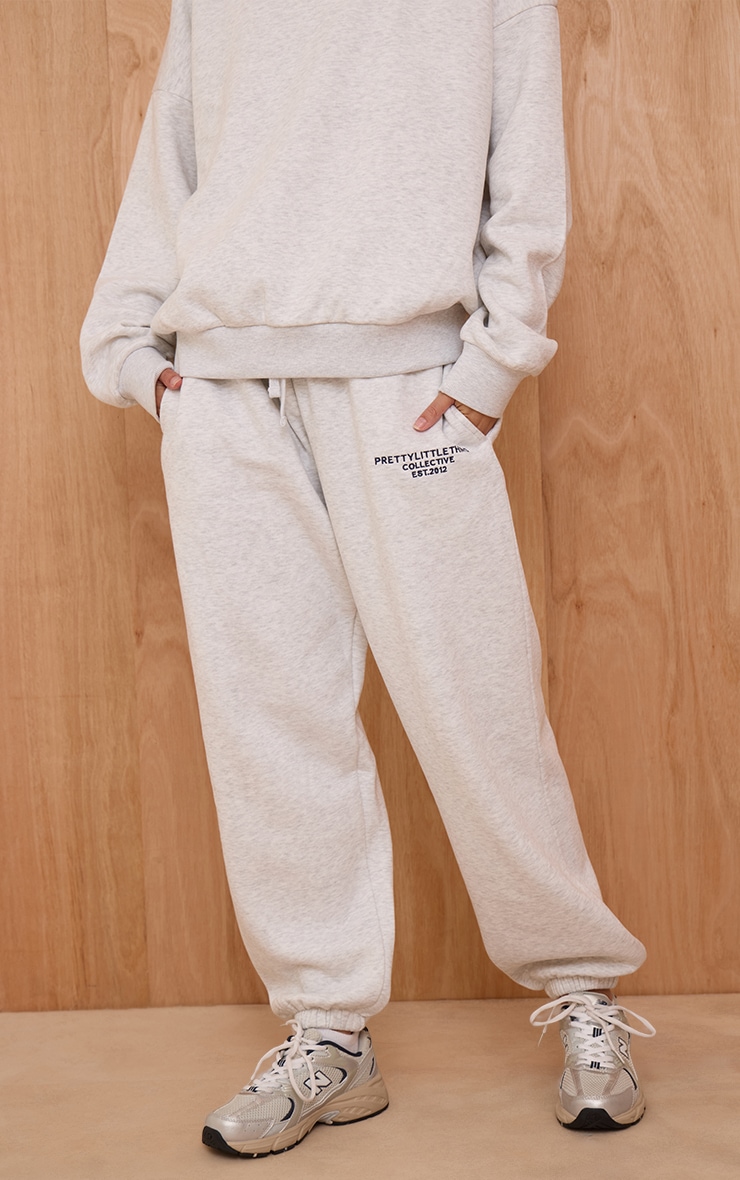PRETTYLITTLETHING Ash Grey Print Cuffed Joggers image 2