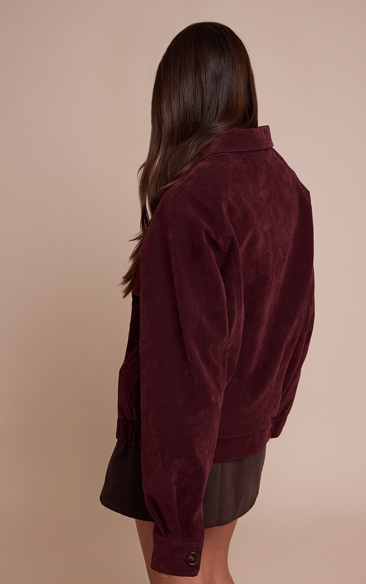 Burgundy Oversized Faux Suede Jacket image 2