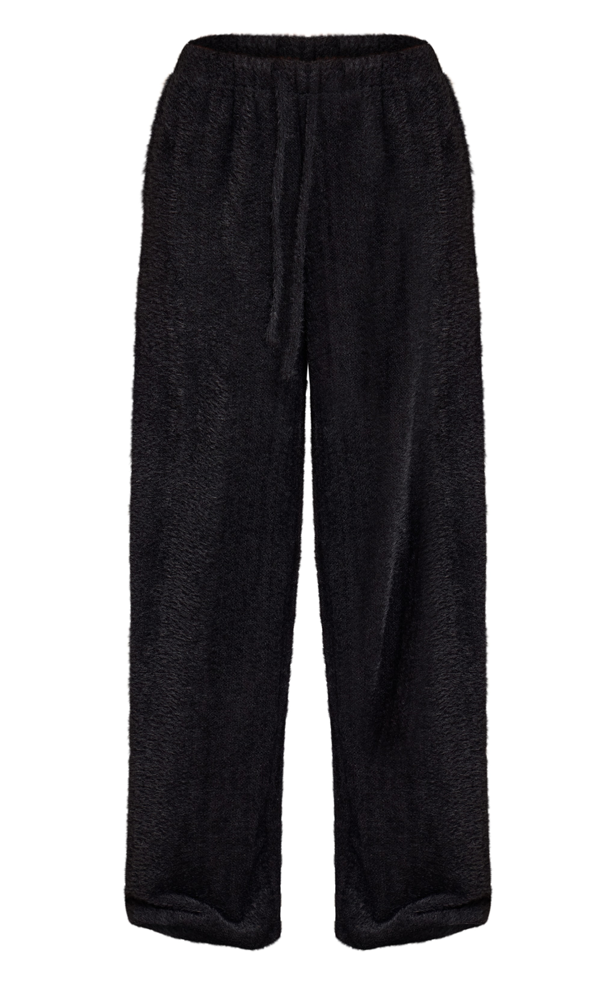 Black Textured Wide Leg Drawstring Pants image 5
