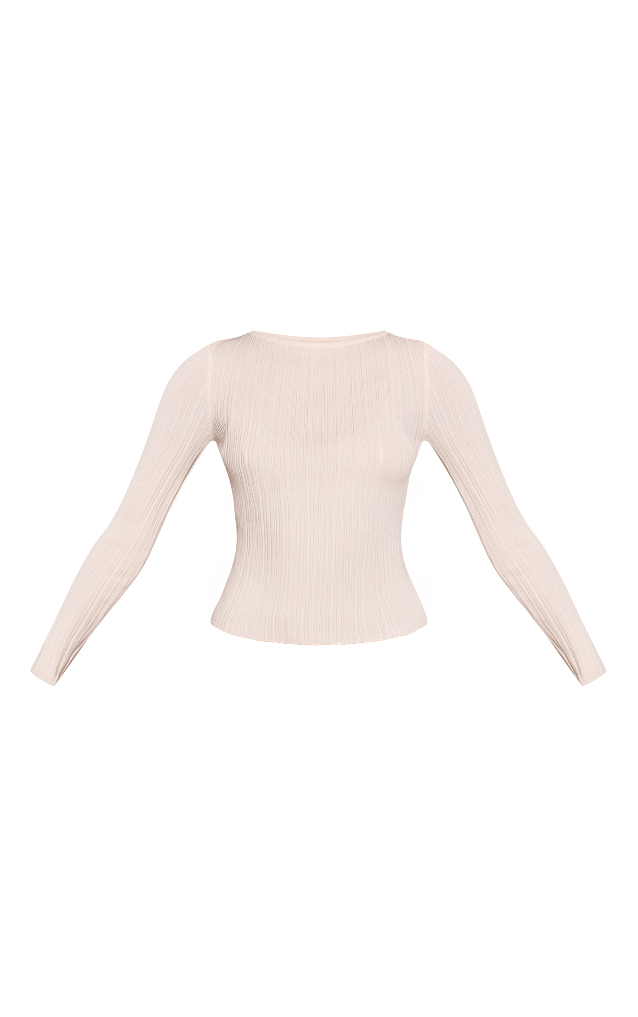 Cream Fine Knit Boat Neck Rib Knit Top image 5