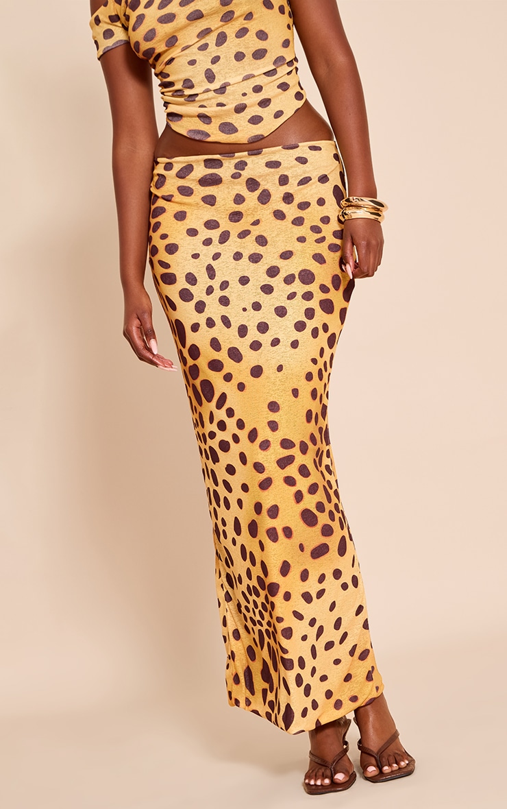 Yellow Leopard Print Onion Skin Low Rise Maxi Skirt image 2