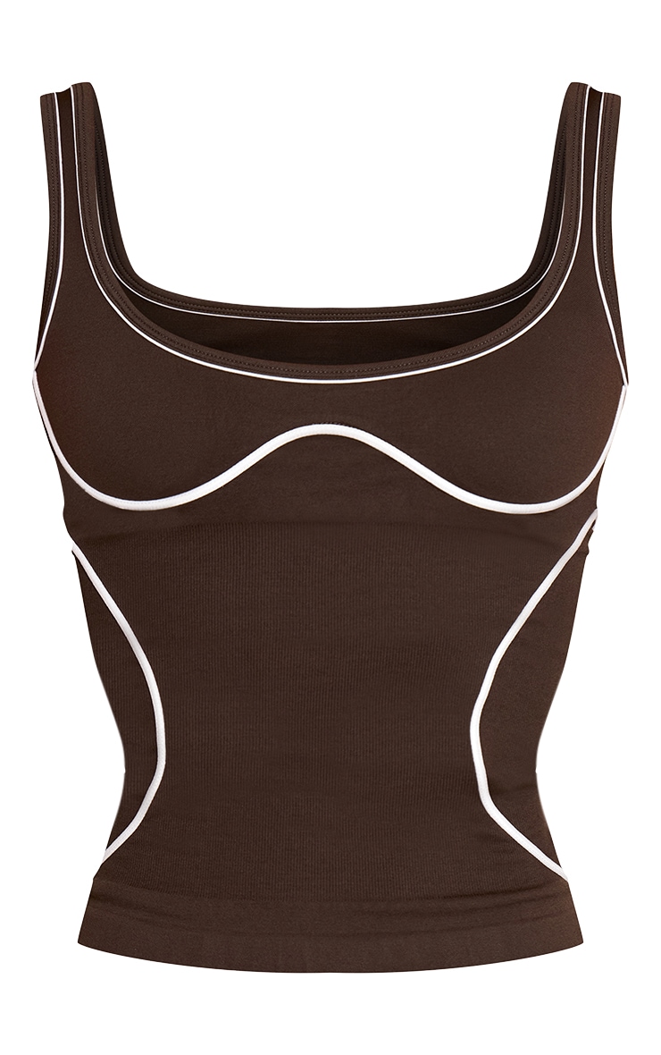 Espresso Marl Seamless Contrast Seam Gym Vest image 5