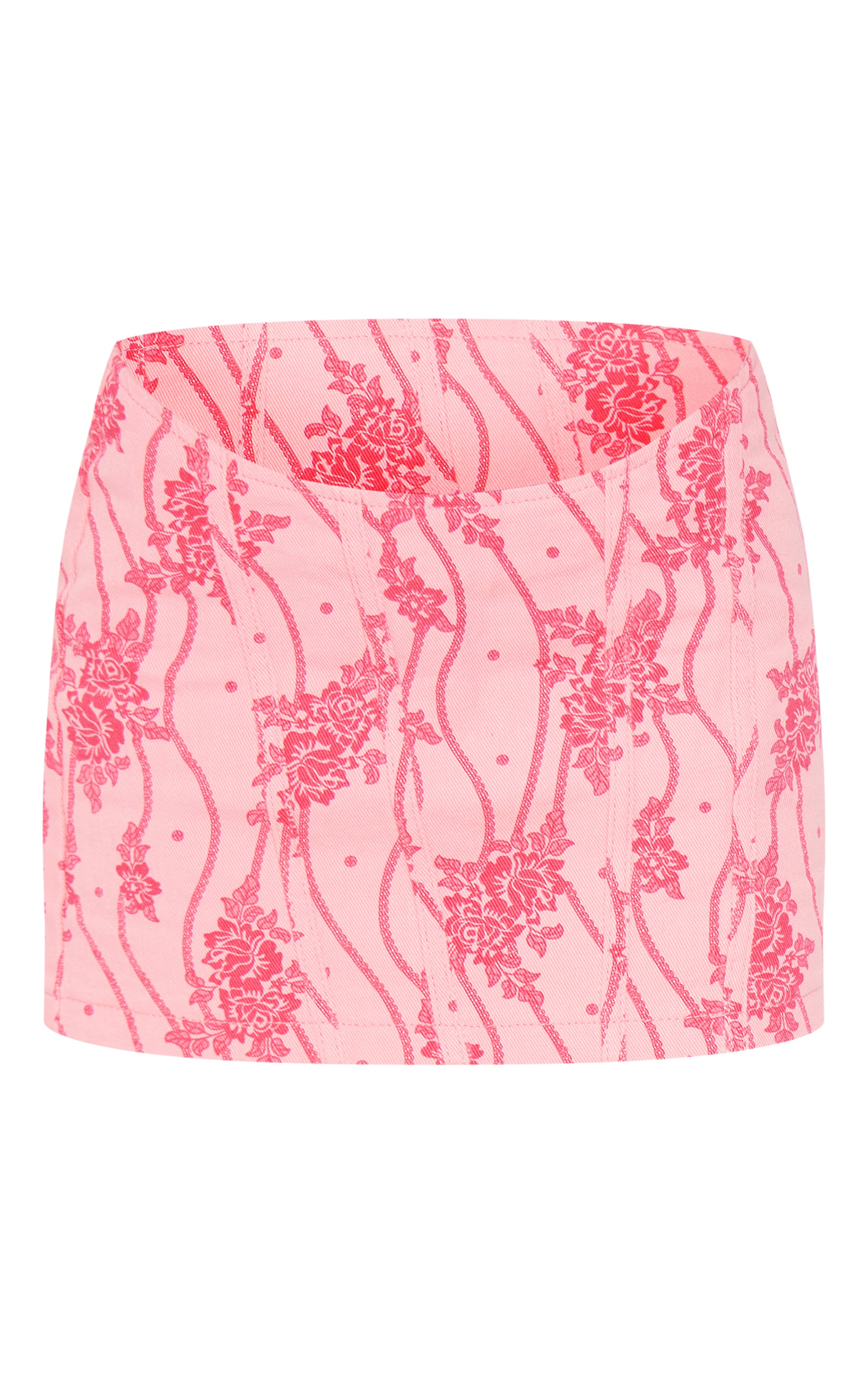 Pink Lace Print Denim Mini Skirt image 6