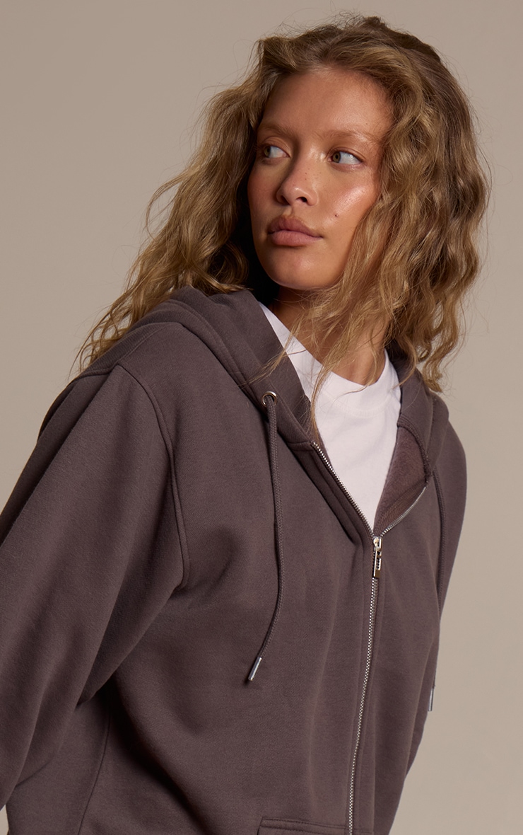 Charcoal Cotton Fleece Pullover Zip Hoodie image 4