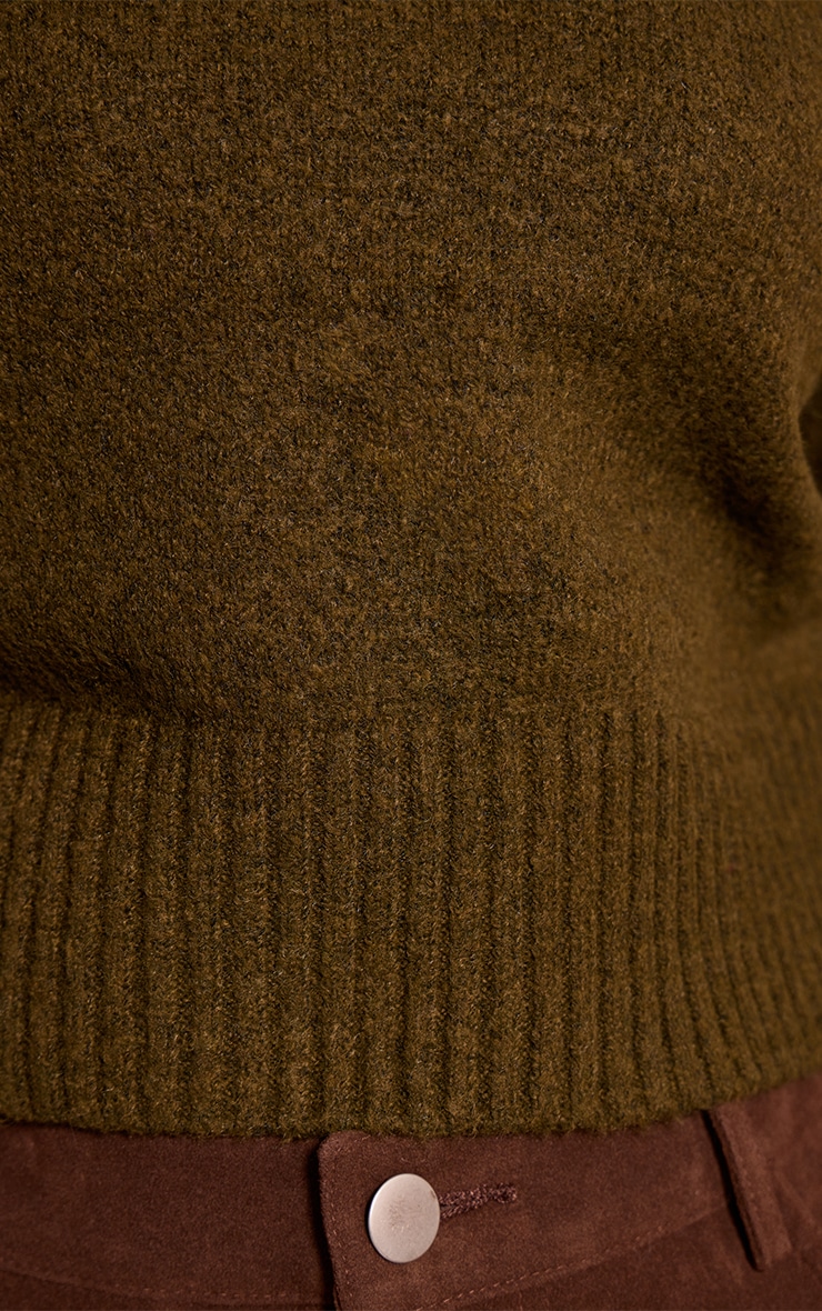 Petite Khaki Knit High Neck Crop Sweater image 4