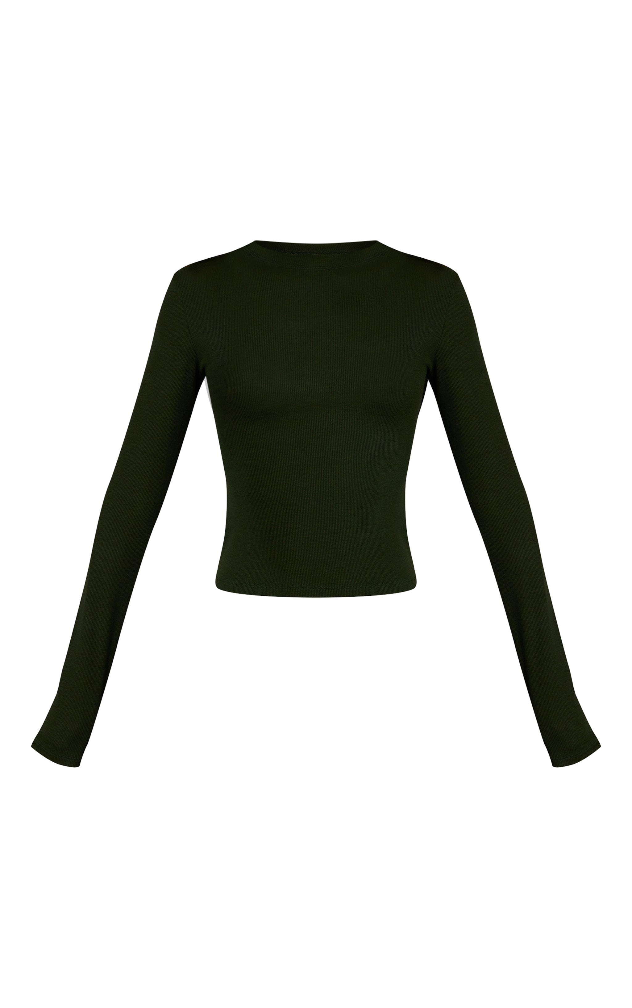 Dark Khaki Soft Rib Crew Neck Long Sleeve Top image 5
