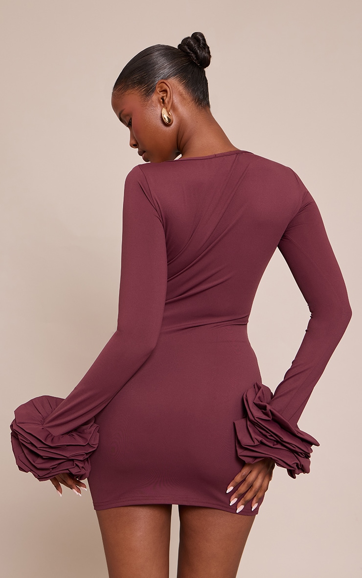 Plum Boat Neck Puff Sleeve Bodycon Dress image 2