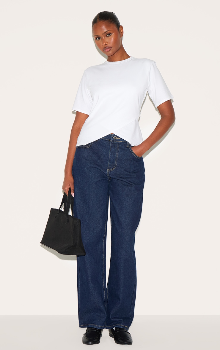 White Cotton Ruched Side Detail T Shirt image 3
