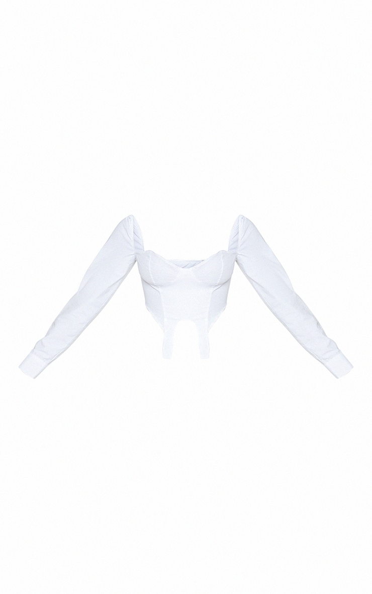 Crop top en maille blanche à détail lanières et manches longues image 5