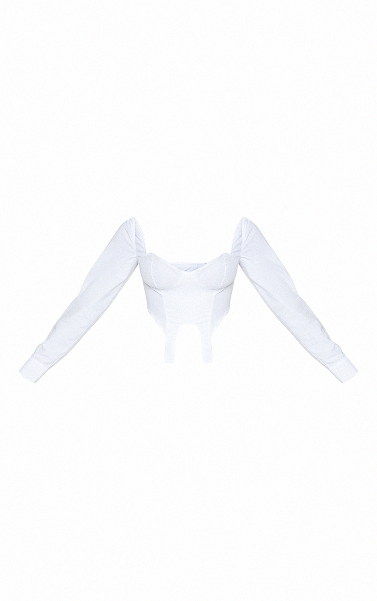 White Woven Stirrup Detail Long Sleeve Crop Top image 5